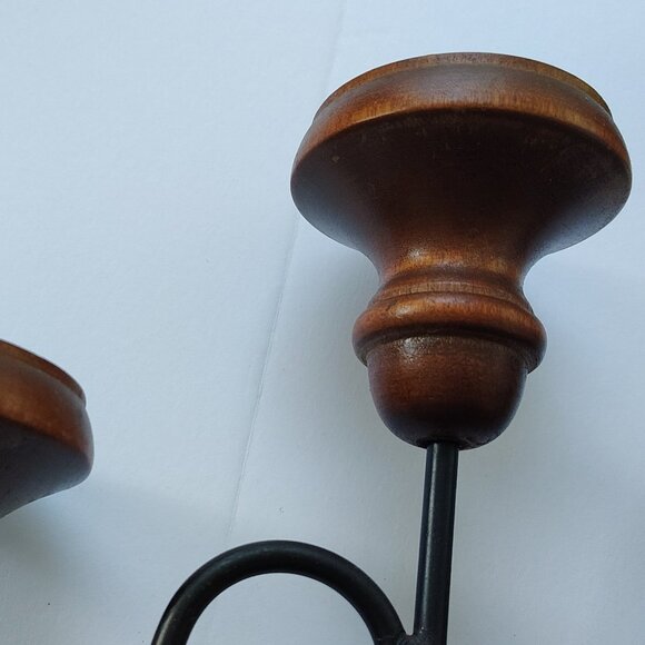 Boho Chic Candleabra Brown Wood 5 Candleholder Black Metal Casual - Picture 14 of 16